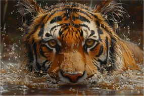 Obraz - Portrét tigra vo vode (90x60 cm)