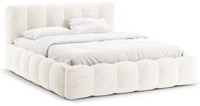 Krémová čalúnená dvojlôžková posteľ s úložným priestorom a roštom 180x200 cm Lupine – Micadoni Home