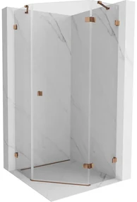 Mexen Lunar, pravý výklopný päťuholníkový sprchový kút 80 x 80 cm, 8mm číre sklo, profil ružové zlato, 831-080P-080L-60-00-P