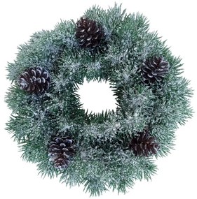 Plastový veniec zasnežený so šiškami, pr. 28 cm