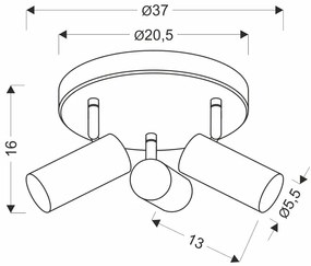 Candellux Čierne stropné svietidlo Colly pre žiarovku 3x GU10 s guľatou základňou 98-01672