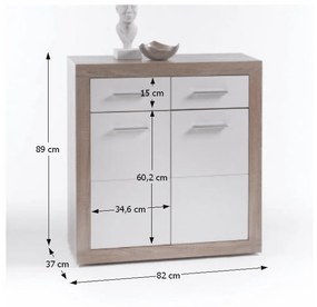 Kondela Komoda, dub sonoma/biela, CANCAN NEW 2T-2SK