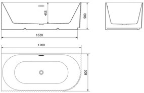 Mexen Gia, voľne stojaca rohová vaňa, drážkovaná, ľavá, 170 x 80 cm, biela matná, zlatý lesklý prepad, 52701708001L-50