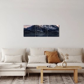 Obraz jazera s horou (s hodinami) (90x30 cm)