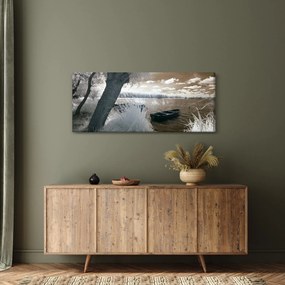 Obraz loďky na jazere (120x50 cm)