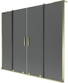 Mexen Velar L Duo, 2-krídlová posuvná vaňová zástena 200 x 150 cm, 8mm šedé sklo, zlatá lesklá, 896-200-003-42-50