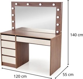 Toaletní stolek HOLLYWOOD 2XL s LED osvětlením 120 cm kašmírový/ořech