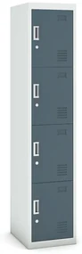 Šatníková skrinka s úložnými boxami, 4 boxy, 1800 x 380 x 450 mm, cylindrický zámok, sivá/tmavosivá