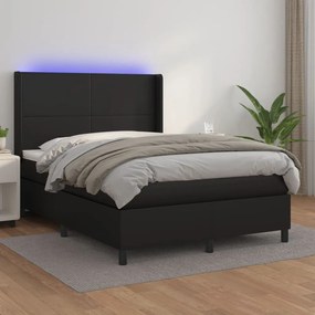 Boxspring posteľ s matracom a LED čierny 140x190 cm umelá koža 3139259