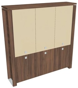 Vysoká skriňa Verno+ 200 x 46 x 210 cm, kombinované dvere, orech / vanilka