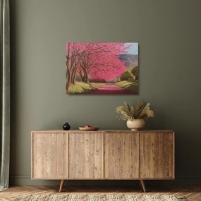 Sklenený obraz rozkvitnutých stromov (70x50 cm)