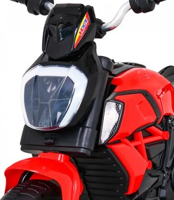 Ramiz Rýchla turistická motorka na batérie pre deti Červená + Audio + Svetlá + Eko koža