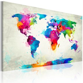 Artgeist Obraz - Map of the world - an explosion of colors Veľkosť: 60x40, Verzia: Na talianskom plátne