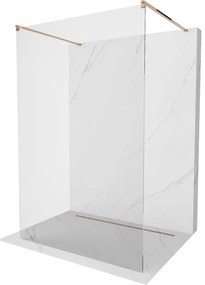 Mexen Kioto, priechodná sprchová zástena Walk-in 145 x 200 cm, 8mm číre sklo, profil ružové zlato, 800-145-002-60-00