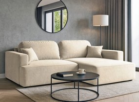 Rohová sedačka na spanie Sunny pravá s úložným priestorom na posteľnú bielizeň, béžový velúr