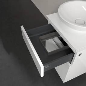 VILLEROY &amp; BOCH Legato závesná skrinka pod umývadlo na dosku (umývadlo v strede), 2 zásuvky, 450 x 500 x 550 mm, Glossy White, B56600DH