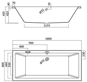 Cersanit Intro akrylátová vaňa 180x80cm + nožičky, biela, S301-222