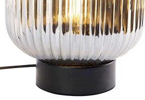 Stolná lampa v štýle Art Deco čierna s dymovým sklom - Karel