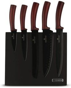 6 dielna sada nožov s magnetickým stojanom s bordovou rukoväťou