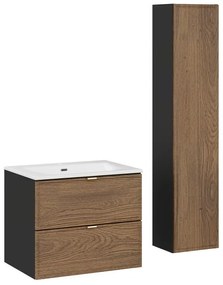 Koupelnová sestava s deskou, skříňkami a zápustným umyvadlem Talia Casella 60 cm černý mat/dub casella
