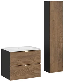 Koupelnová sestava s deskou, skříňkami a zápustným umyvadlem Talia Casella 60 cm černý mat/dub casella