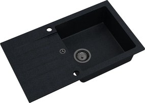 Sink Quality Natalie, kuchynský granitový drez 770x450x170 mm + čierny sifón, čierna škvrnitá-BROCADE, SKQ-NAT.B.1KDO.XB
