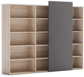 Skriňa vysoká otvorená dlhá BLOCK Wood, 2390 x 400 x 1748, grafitová