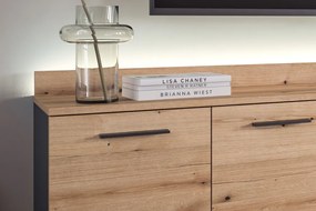 Obývacia stena s osvetlením Goul, tmavo šedá/dub evoke