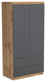 Šatní skriňa 90cm so 2 zásuvkami a vešiakom LUNE Wotan Dub/Antracit