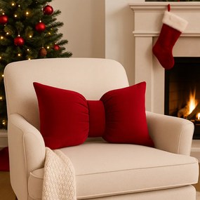 Zamatový dekoračný vankúš v tvare mašle BOWERY, červený