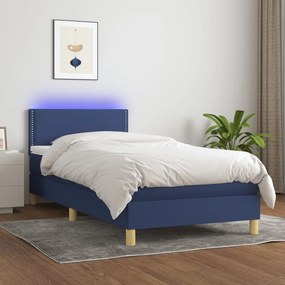 Posteľ boxsping s matracom a LED modrá 90x200 cm látka 3133611