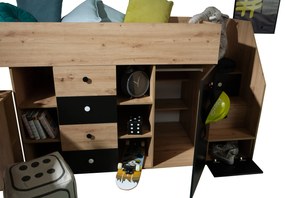 Detská kombinovaná posteľ 90 cm Sami 3 (dub artisan + matná čierna + biele madlá) (L). Vlastná spoľahlivá doprava až k Vám domov. 1085816