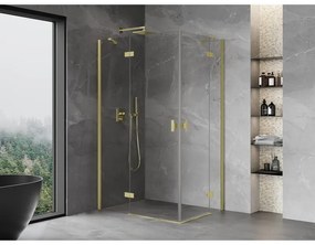 Mexen Mist-H Duo, 2-krídlový výklopný sprchový kút 85 x 75 cm, číre sklo, zlatý matný profil, 8A5-085L-075P-55-00