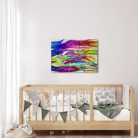 Obraz - Tehlový múr s farebnými plameňmi (70x50 cm)