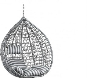 Sivé závesné kreslo KOKON bez stojanu, bielo-sivý vankúš