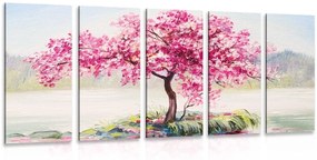 5-dielny obraz orientálna čerešňa v ružovom prevedení - 100x50