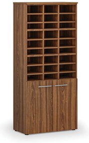 Triediaci regál s dverami PRIMO WOOD, 800 x 420 x 1781 mm, 27 priehradok, orech