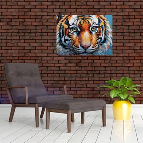 Sklenený obraz - Pohľad tigra, maľba (70x50 cm)