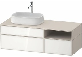 DURAVIT Zencha závesná skrinka pod umývadlo na dosku (umývadlo vľavo), 3 zásuvky + 1 otvorená priehradka, 1300 x 550 x 442 mm, biela/taupe super matná, ZE4828064830000