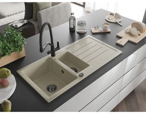Mexen Andres, granitový drez 1000x500x200 mm, 1,5-komorový a drezová batéria Duo, béžová, 6515-69-671701-70-B