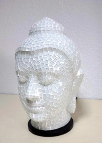 Stolná lampa biela, hlava Buddha,38 cm, ručná práca, mozaika