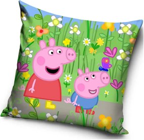 Velúrový vankúš Prasiatko Peppa – motív Rozkvitnutá záhrada - 40x40 cm