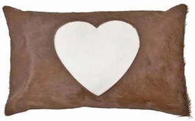 Hnedý kožený vankúš so srdcom (bos taurus taurus) - 50 * 30 * 5cm
