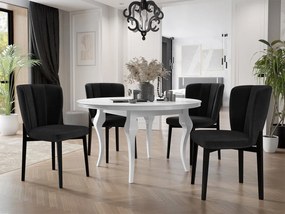 Okrúhly rozkladací stôl so 4 stoličkami ST106 08, Farby: čierny, Farby:: biely lesk, Potah: Magic Velvet 2219