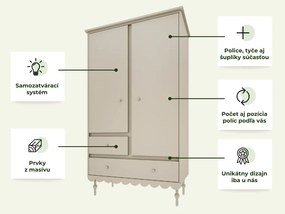 Detská šatníková skriňa so šuplíkmi, šatníkovou tyčou a policami BABUSHKA olivová