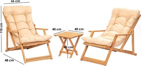 Sada zahradního nábytku Triol se stolem a dvěma lehátky z masivu hnědá/krémová