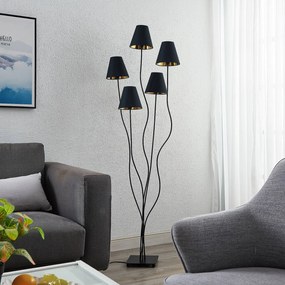 Lindby Komalie stojaca lampa, 5-plameňová, čierna