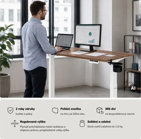 Elektrický stôl s nastaviteľnou výškou ergonomický biely/orech,1400x700 mm: ARIA