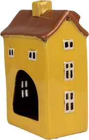 Žltý keramický svietnik na čajovú sviečku domček Amster Village - 12*8*18 cm