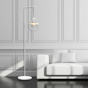 Stojacia lampa Cliff, 1x drevené/biele drôtené tienidlo, w